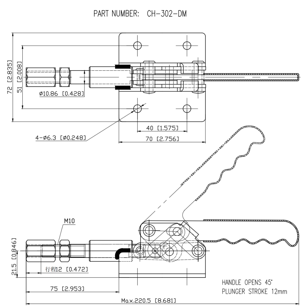 Thông số kỹ thuật cam kẹp định vị CH-302-DM