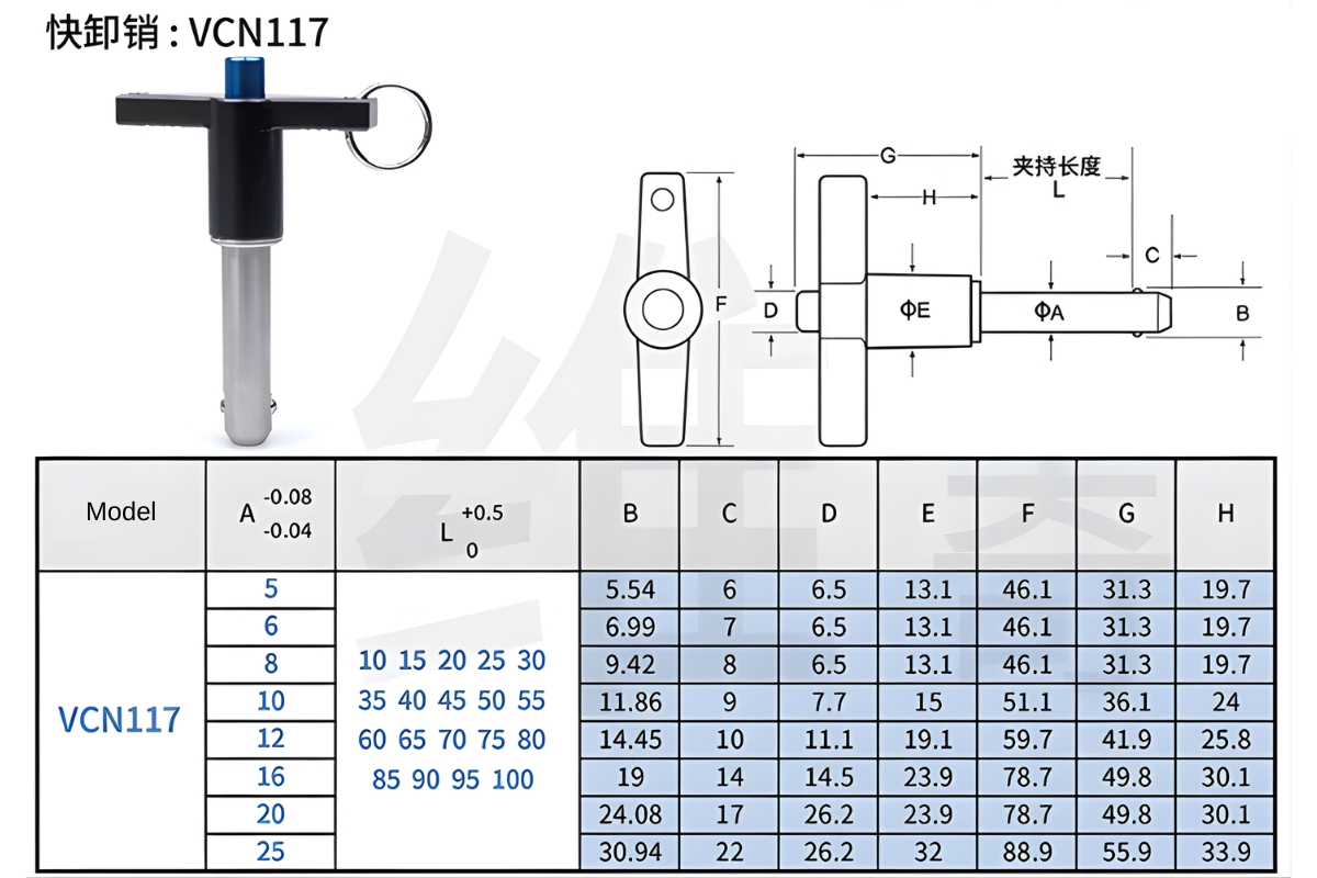 Thông số kỹ thuật chốt khóa loại chữ T VCN117