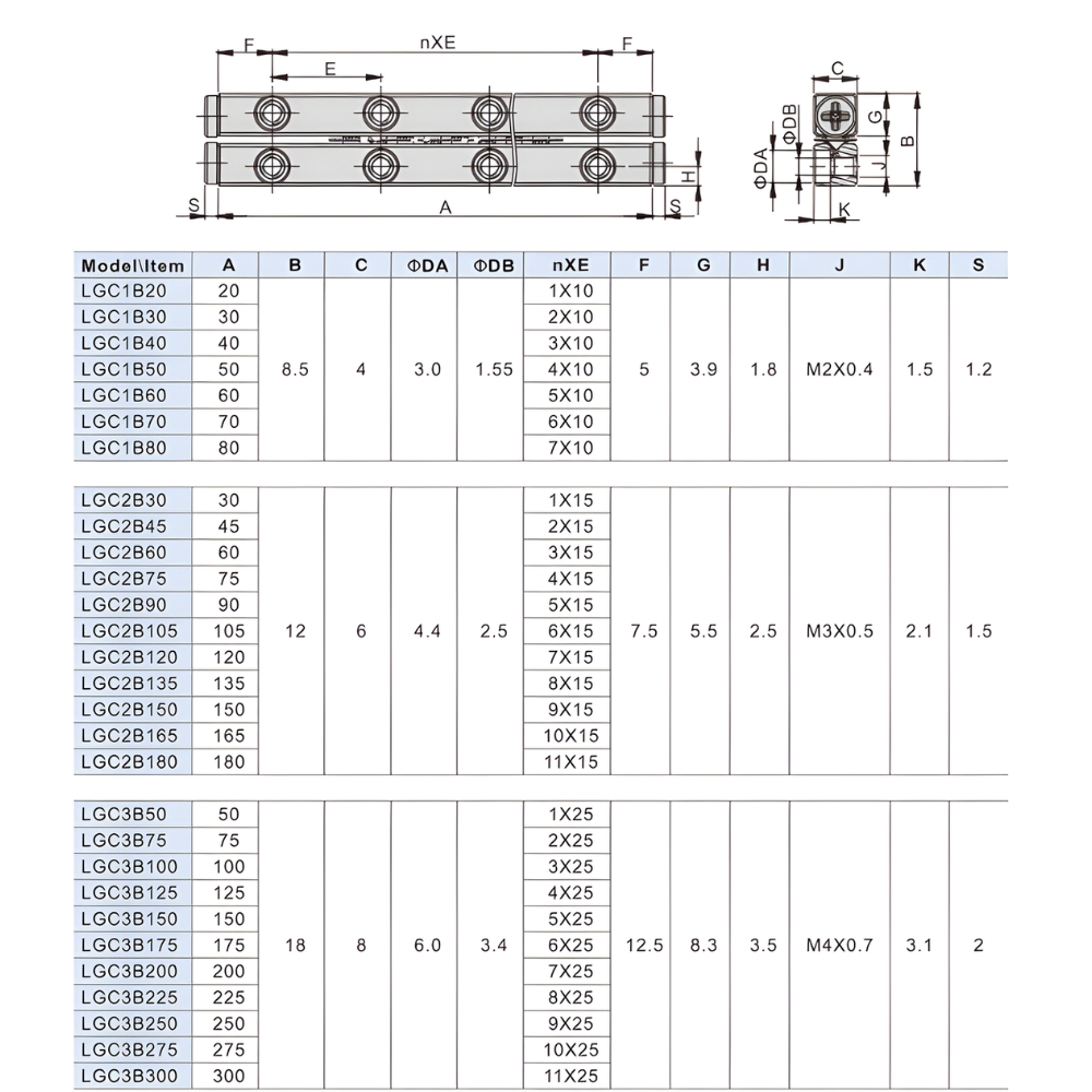 Thông số kỹ thuật con lăn dẫn hướng AIRTAC LGC1B, LGC2B, LGC3B, LGC4B, LGC6B