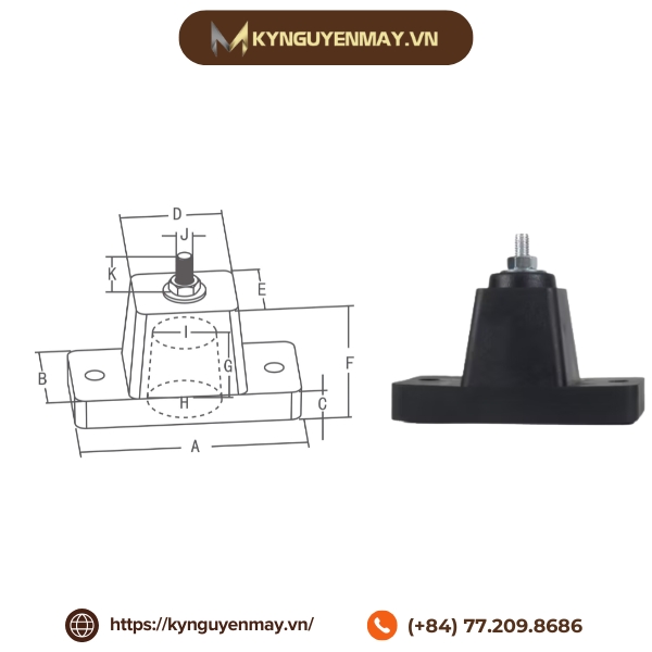 Kích thước chân đế cao su chống ồn hình nón