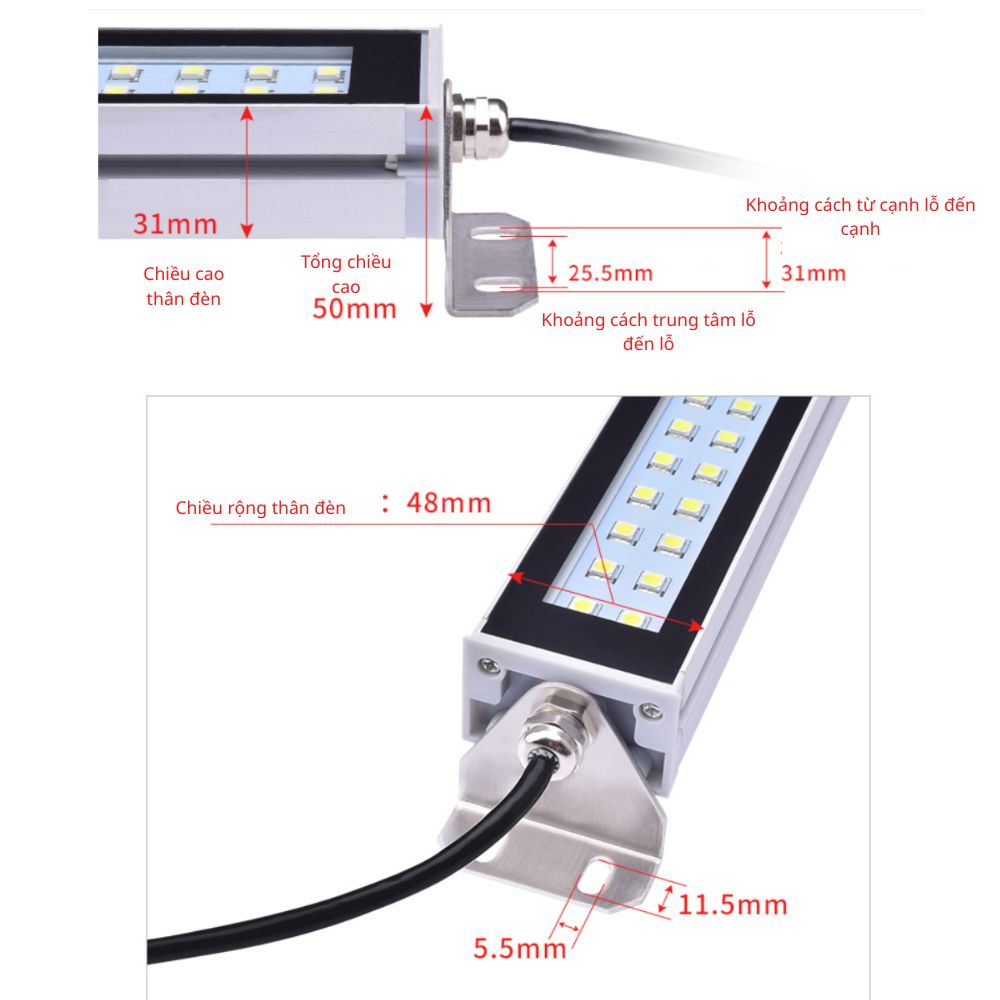 Thông số kỹ thuật đèn LED chống nước máy công cụ