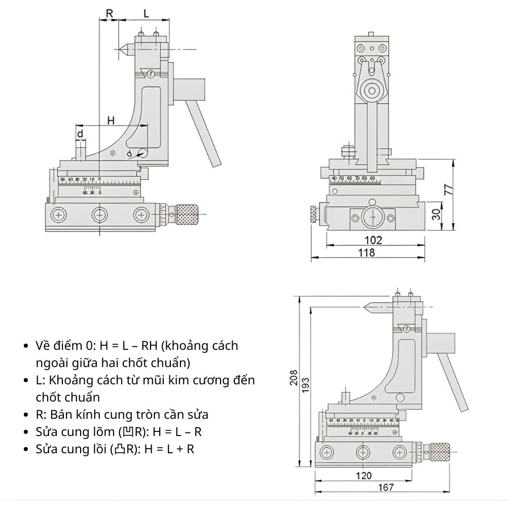 Thông số kỹ thuật đồ gá sửa đá mài 165