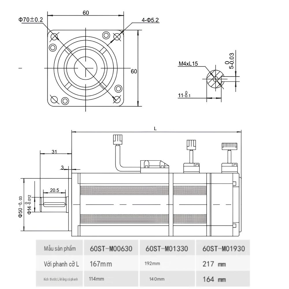 Thông số kỹ thuật động cơ 60ST-M00630, 60ST-M01330, 60ST-M01930