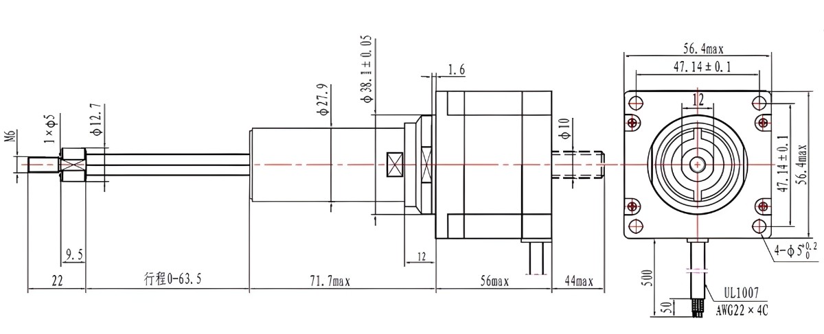 Thông số kỹ thuật động cơ bước tịnh tiến 23HS4403-63D104