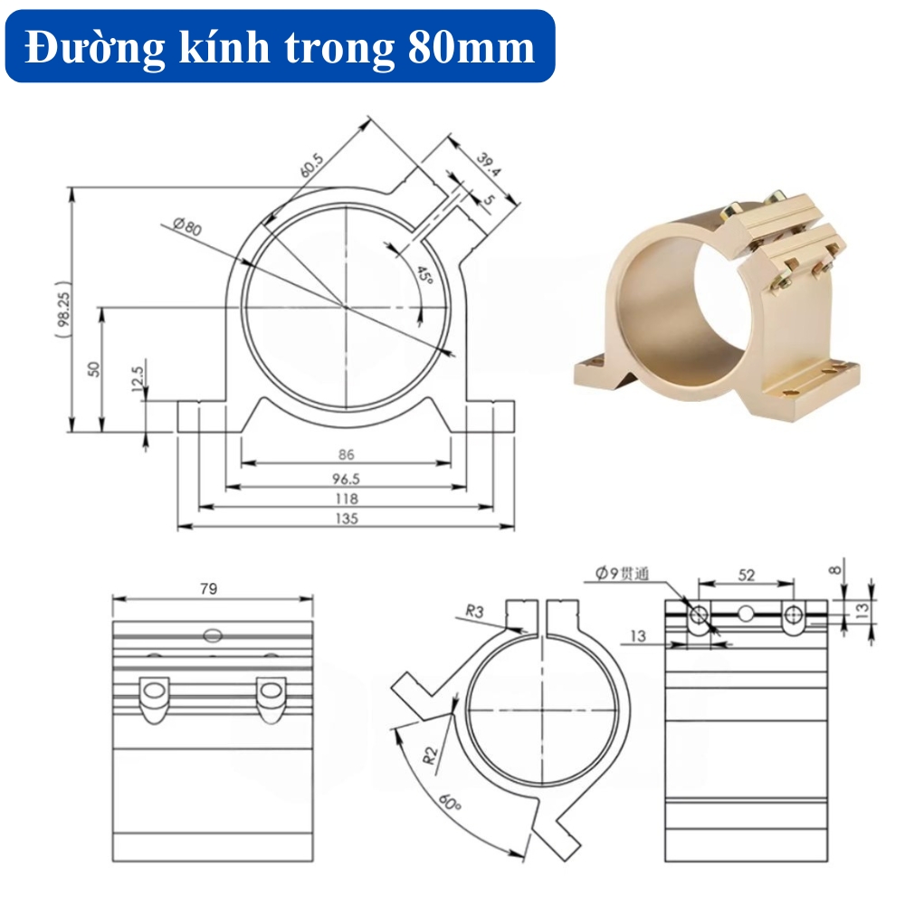 Thông số kỹ thuật gá spindle CNC đường kính 65mm