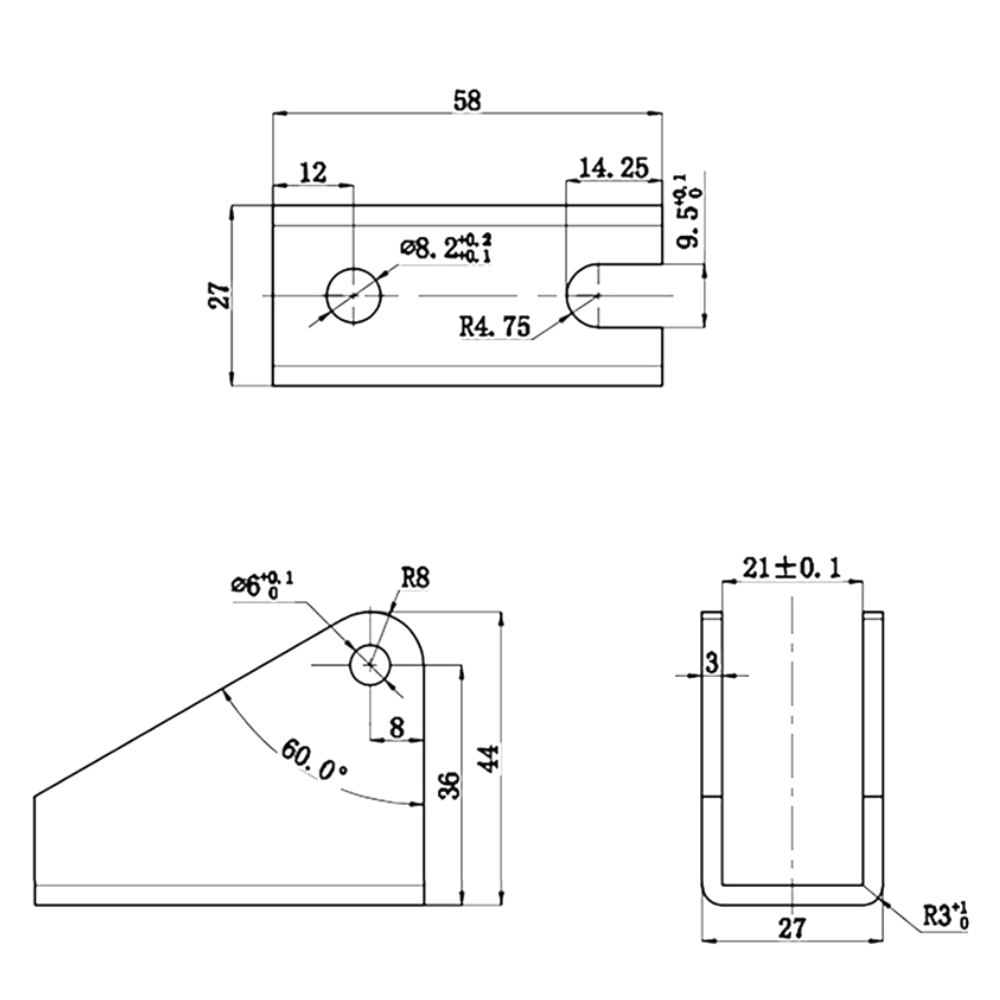 Thông số kỹ thuật gá tam giác gắn đầu xy lanh điện