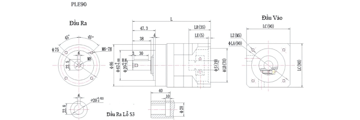 Thông số kỹ thuật hộp giảm tốc servo PLE