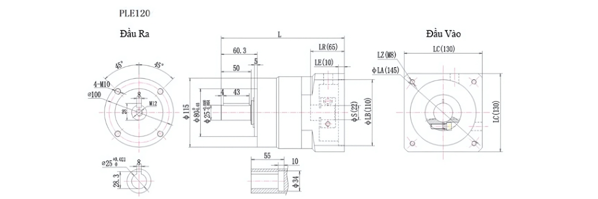 Thông số kỹ thuật hộp giảm tốc servo PLE