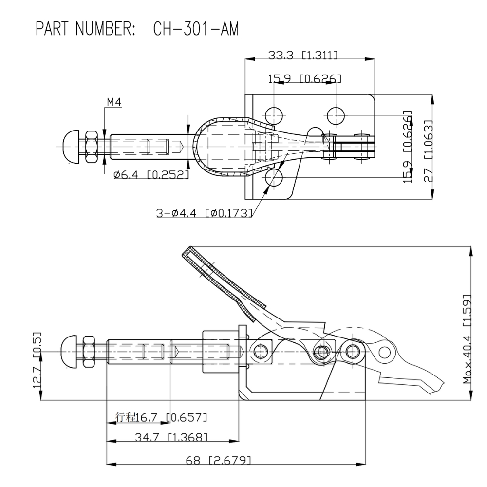 Thông số kỹ thuật kẹp đẩy ngang CH-301-AM