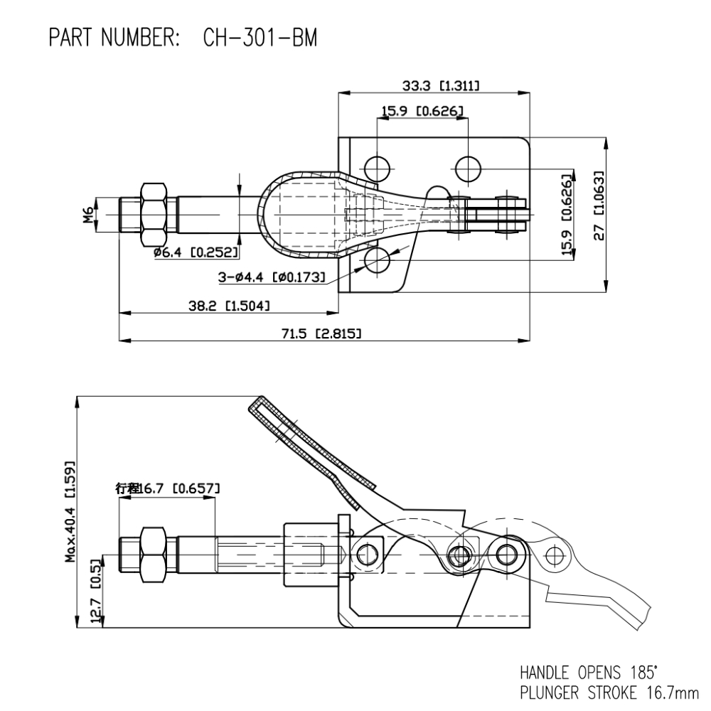 Thông số kỹ thuật kẹp đẩy ngang CH-301-BM