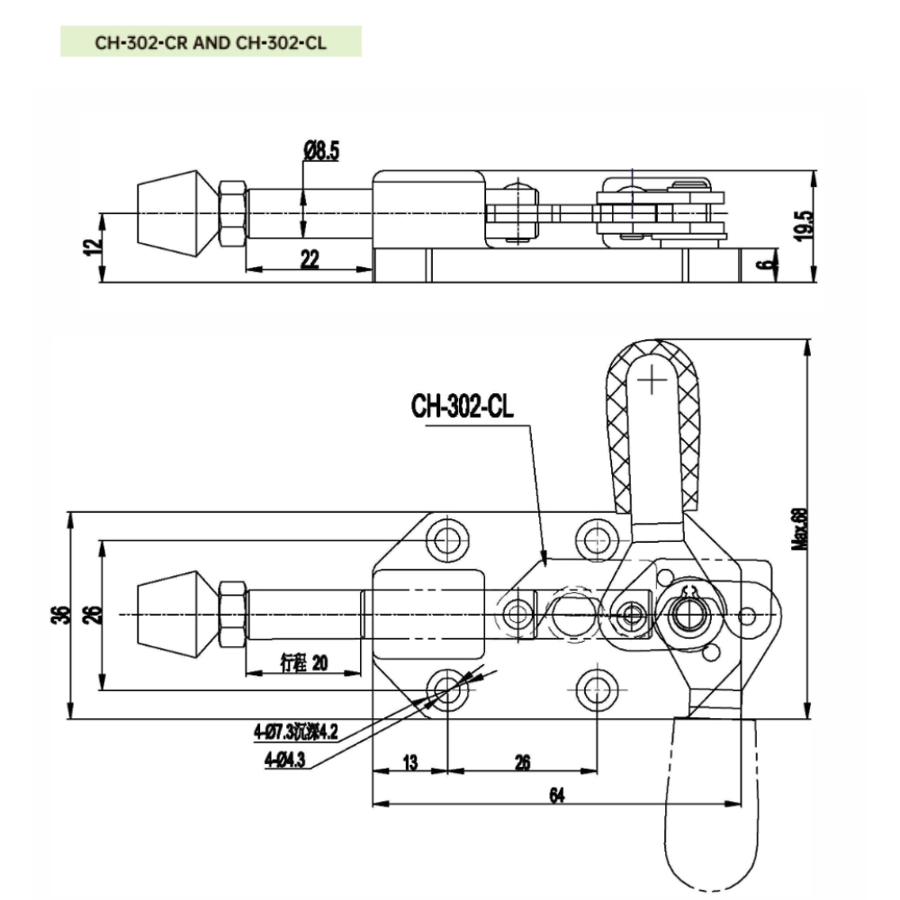 Thông số kỹ thuật kẹp đẩy ngang CH-302-CR, CH-302-CL