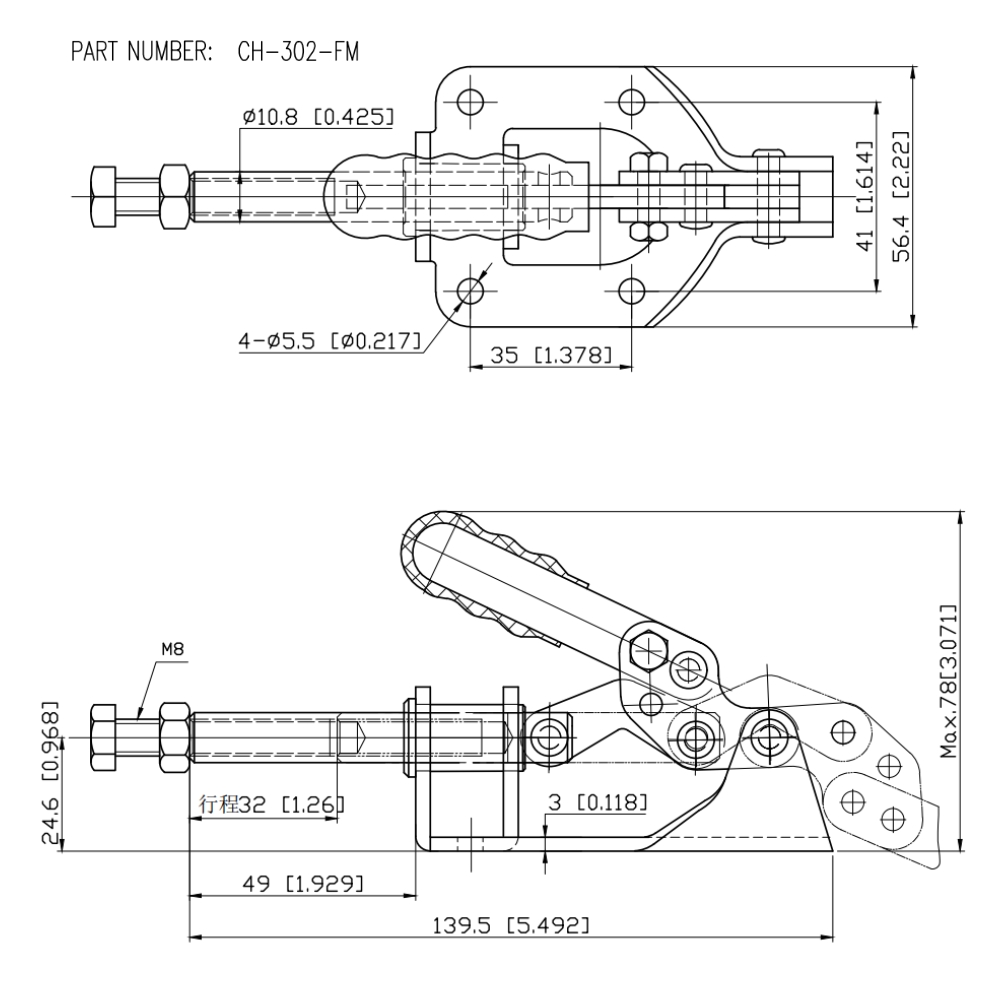 Thông số kỹ thuật kẹp định vị đẩy ngang CH-302-FM