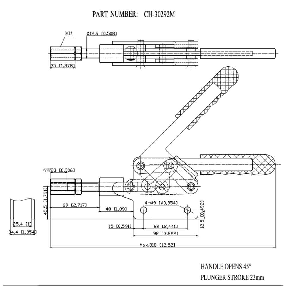 Thông số kỹ thuật kẹp đẩy ngang CH-30292M