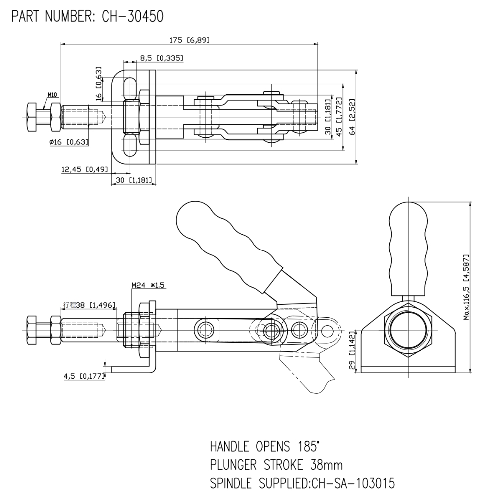 Thông số kỹ thuật cam kẹp đẩy ngang CH-30450