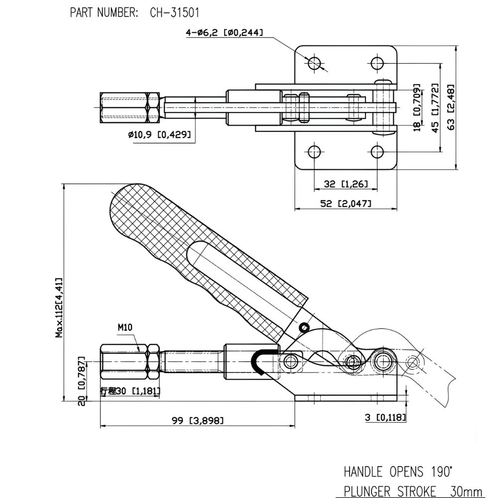 Thông số kỹ thuật cam kẹp đẩy ngang CH-31501