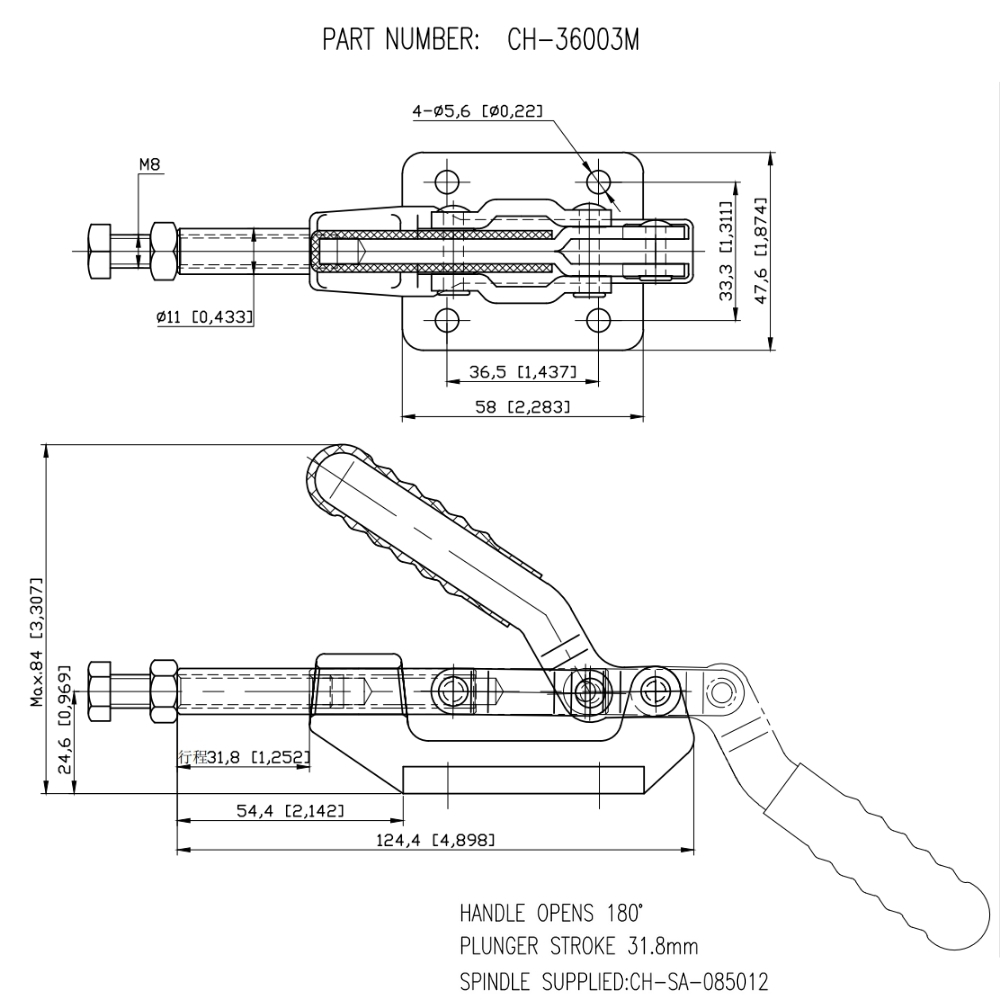 Thông số kỹ thuật kẹp gạt đẩy kéo CH-36003M