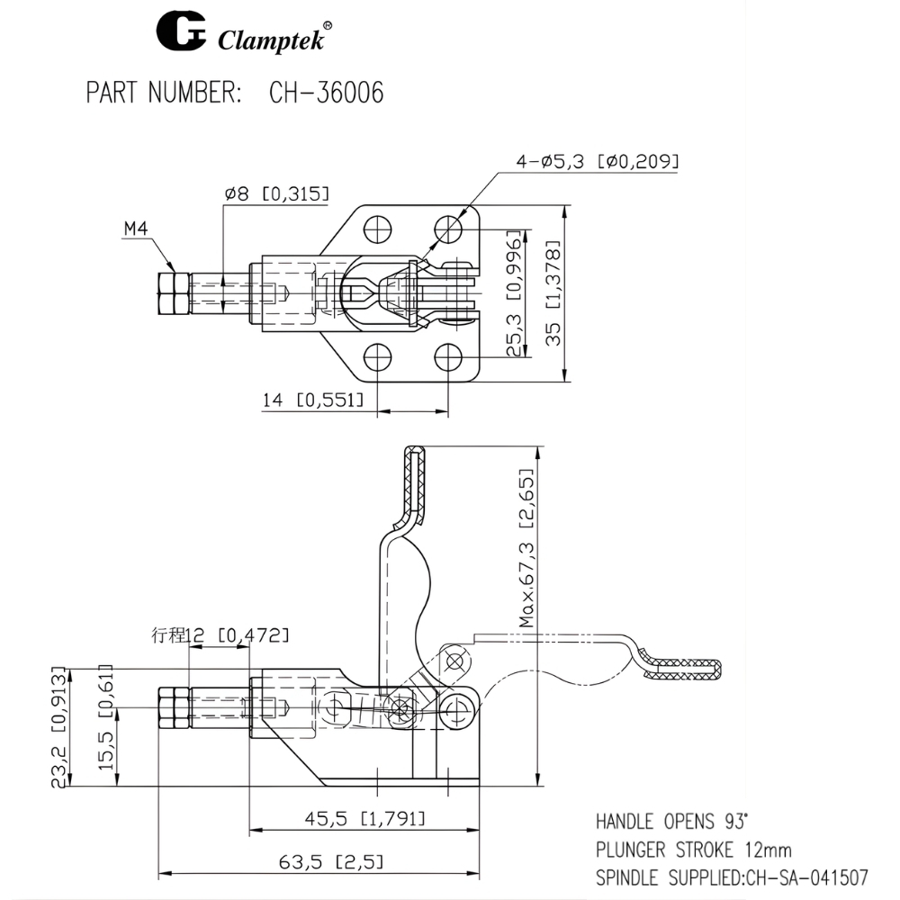 Thông số kỹ thuật cam kẹp đẩy ngang CH-36006