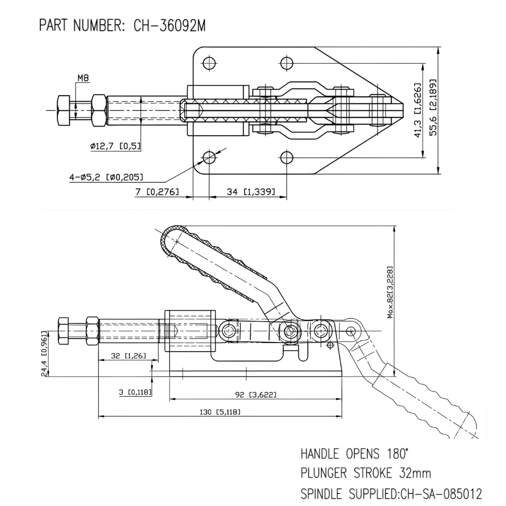 Thông số kỹ thuật kẹp định vị đẩy ngang CH-36092M, CH-36092MSS