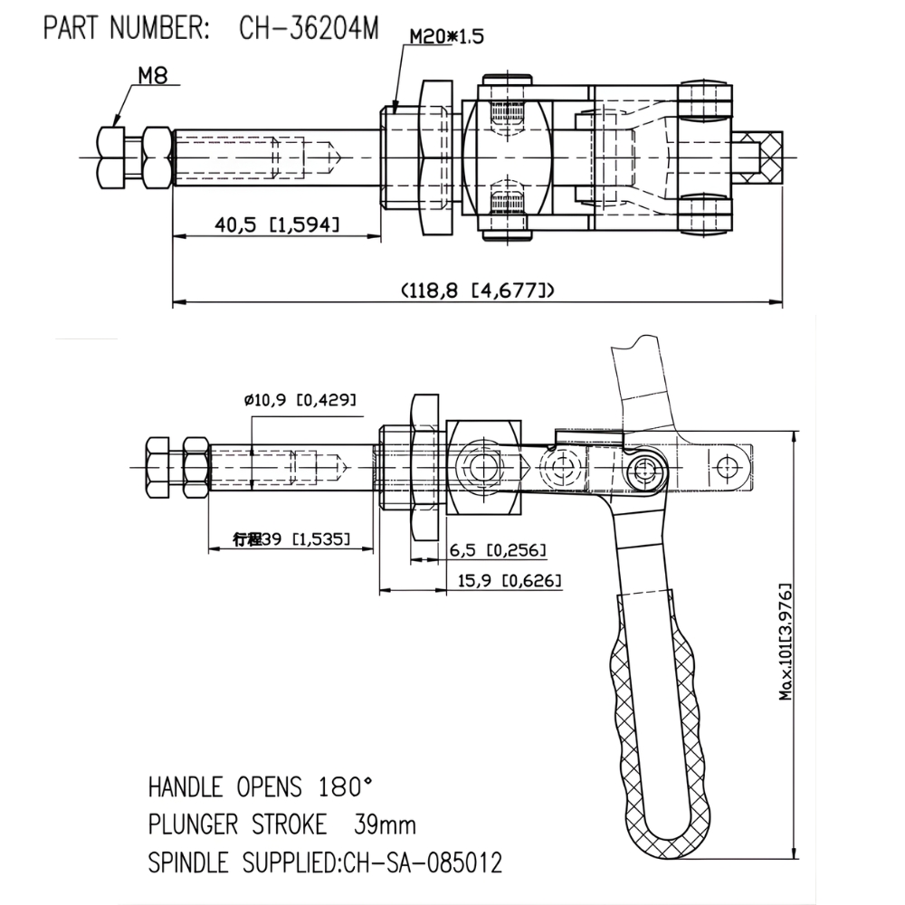 Thông số kỹ thuật kẹp đẩy ngang CH-36204M, CH-36204MSS