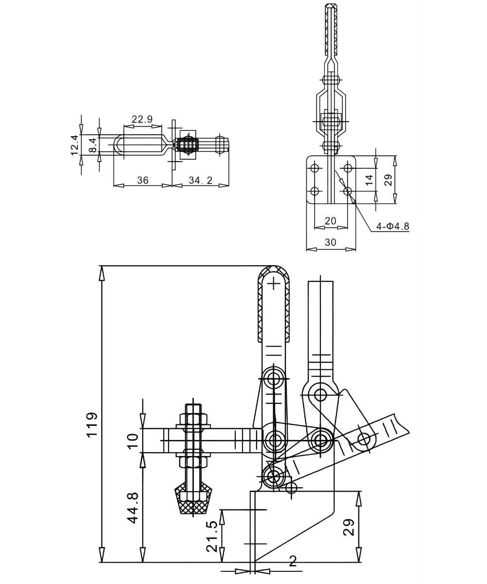 Thông số kỹ thuật cam kẹp định vị đứng GH-101-B