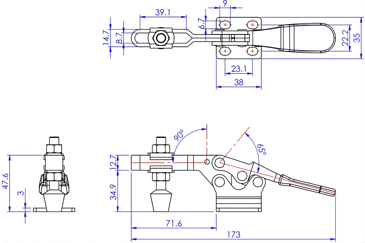 Thông số kỹ thuật cam kẹp ngang GH-225-D