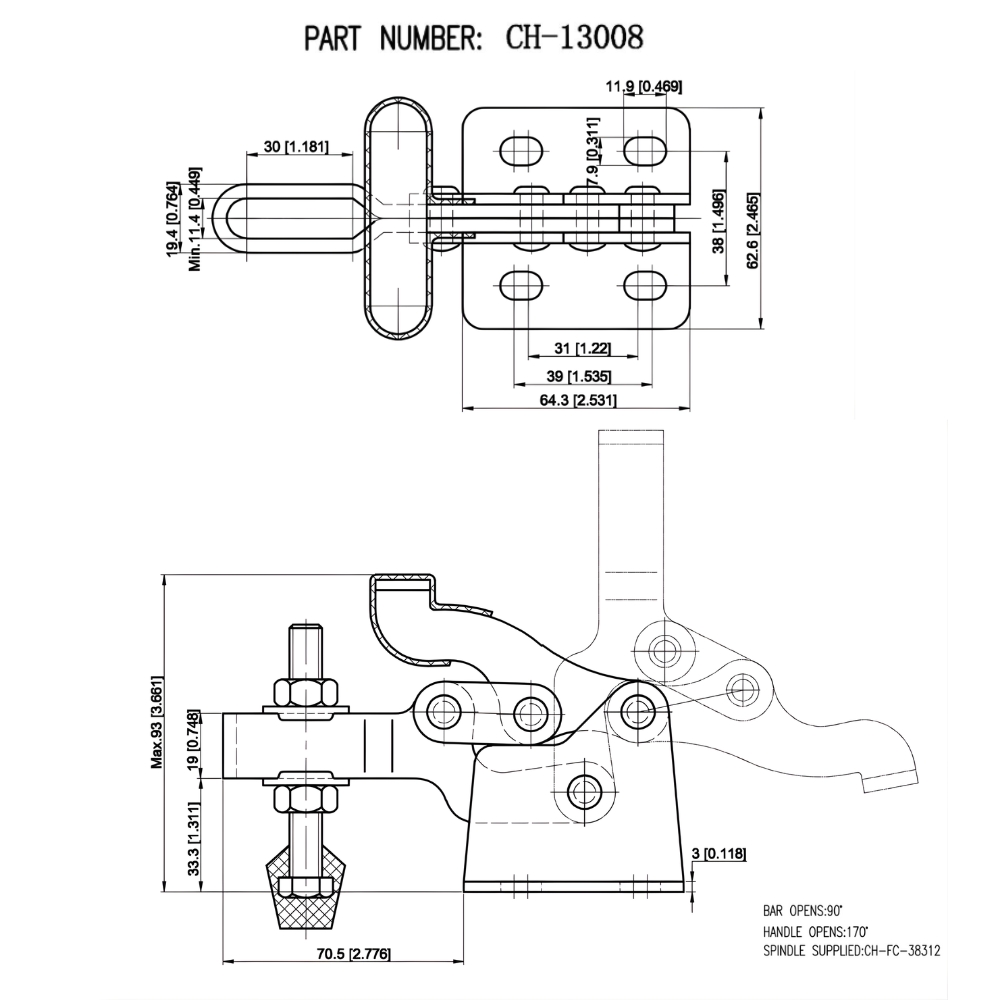 Thông số kỹ thuật kẹp định vị đứng CH-13008