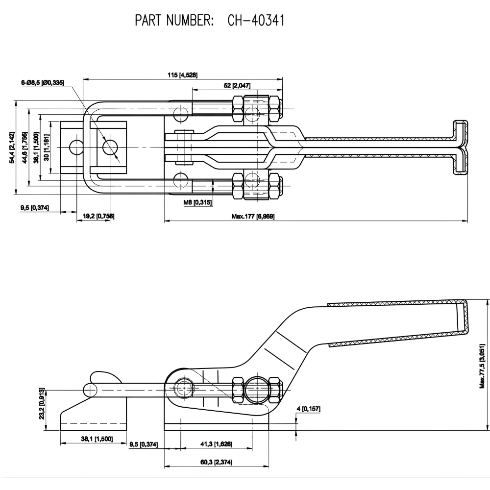 Thông số kỹ thuật kẹp định vị loại kẹp chốt CH-40341