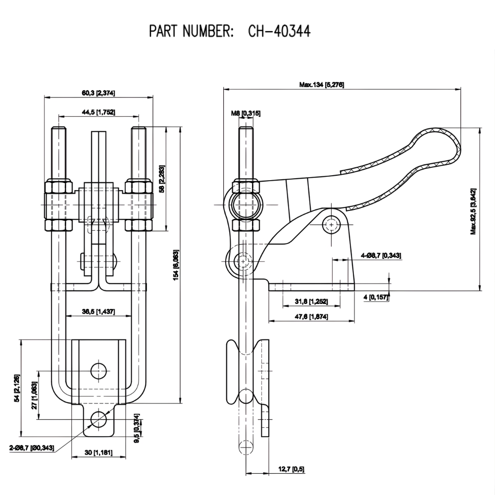 Thông số kỹ thuật cam kẹp chốt CH-40344