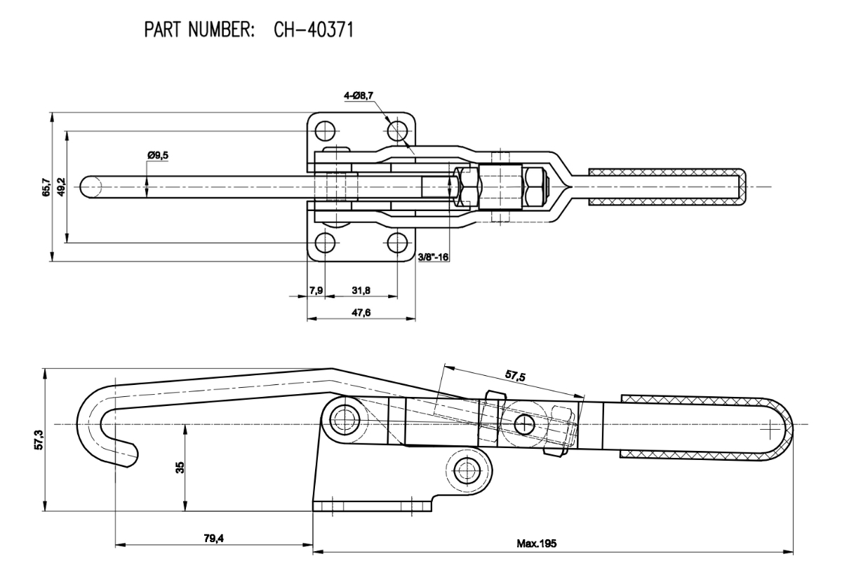 Thông số kỹ thuật cam kẹp chốt CH-40371