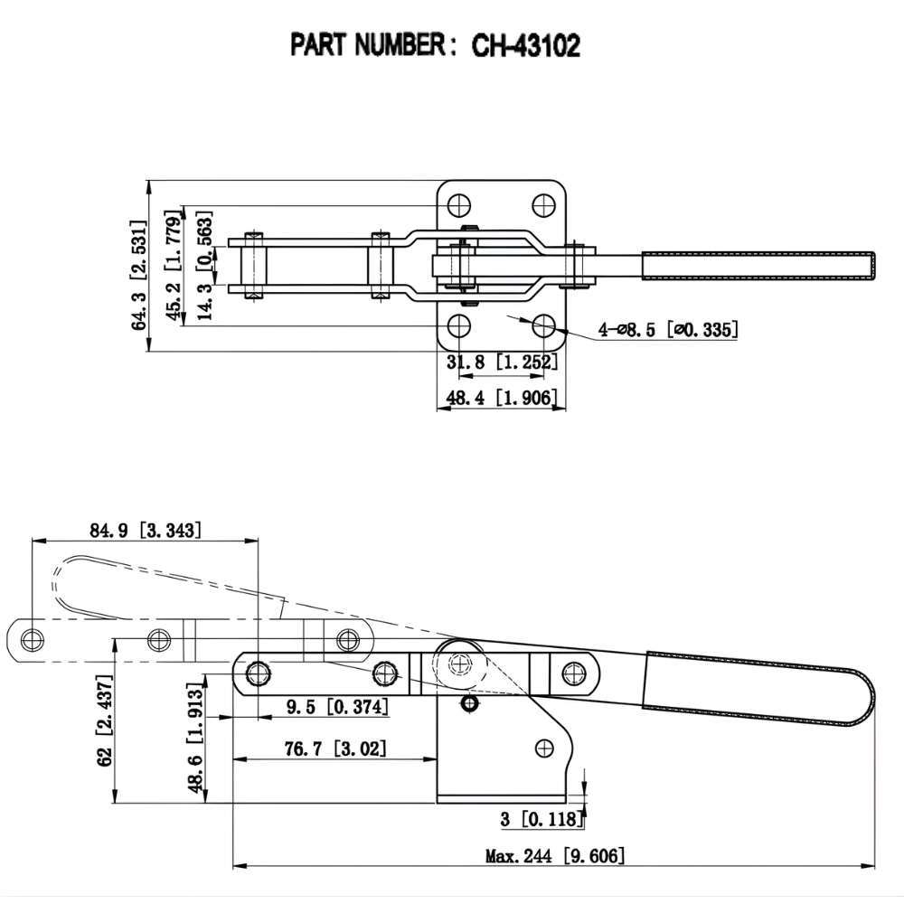 Thông số kỹ thuật khoá kẹp định vị CH-43102 