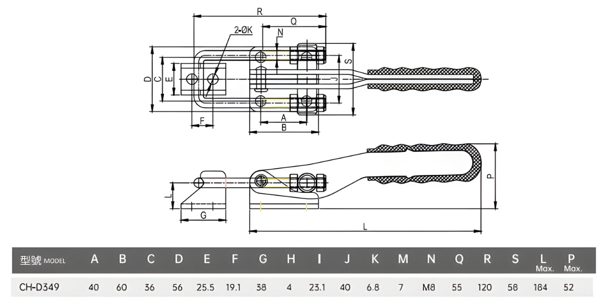 Thông số kỹ thuật khoá kẹp định vị CH-D349