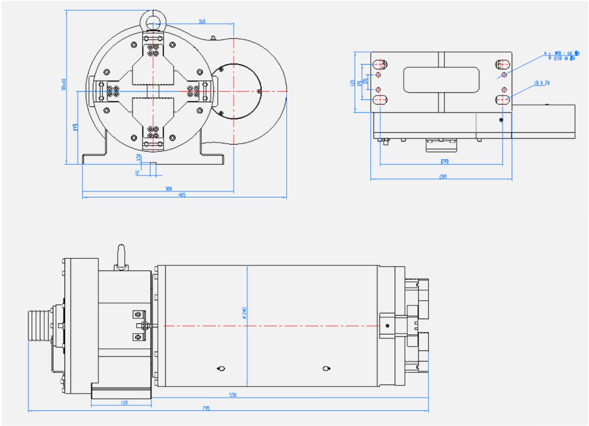 Thông số kỹ thuật mâm cặp 4 chấu W240T-50