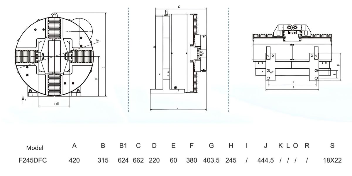 Thông số kỹ thuật mâm cặp quay F245DFC