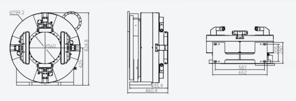 Thông số kỹ thuật của mâm cặp khí nén G800DB-360