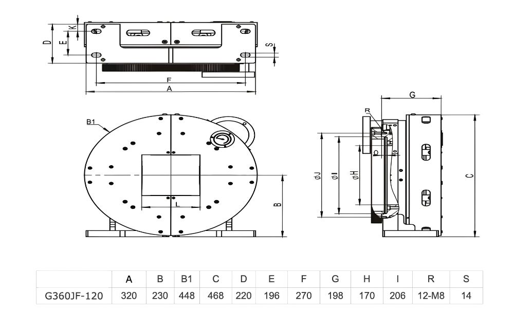 Thông số kỹ thuật mâm cặp laser G360JF-120