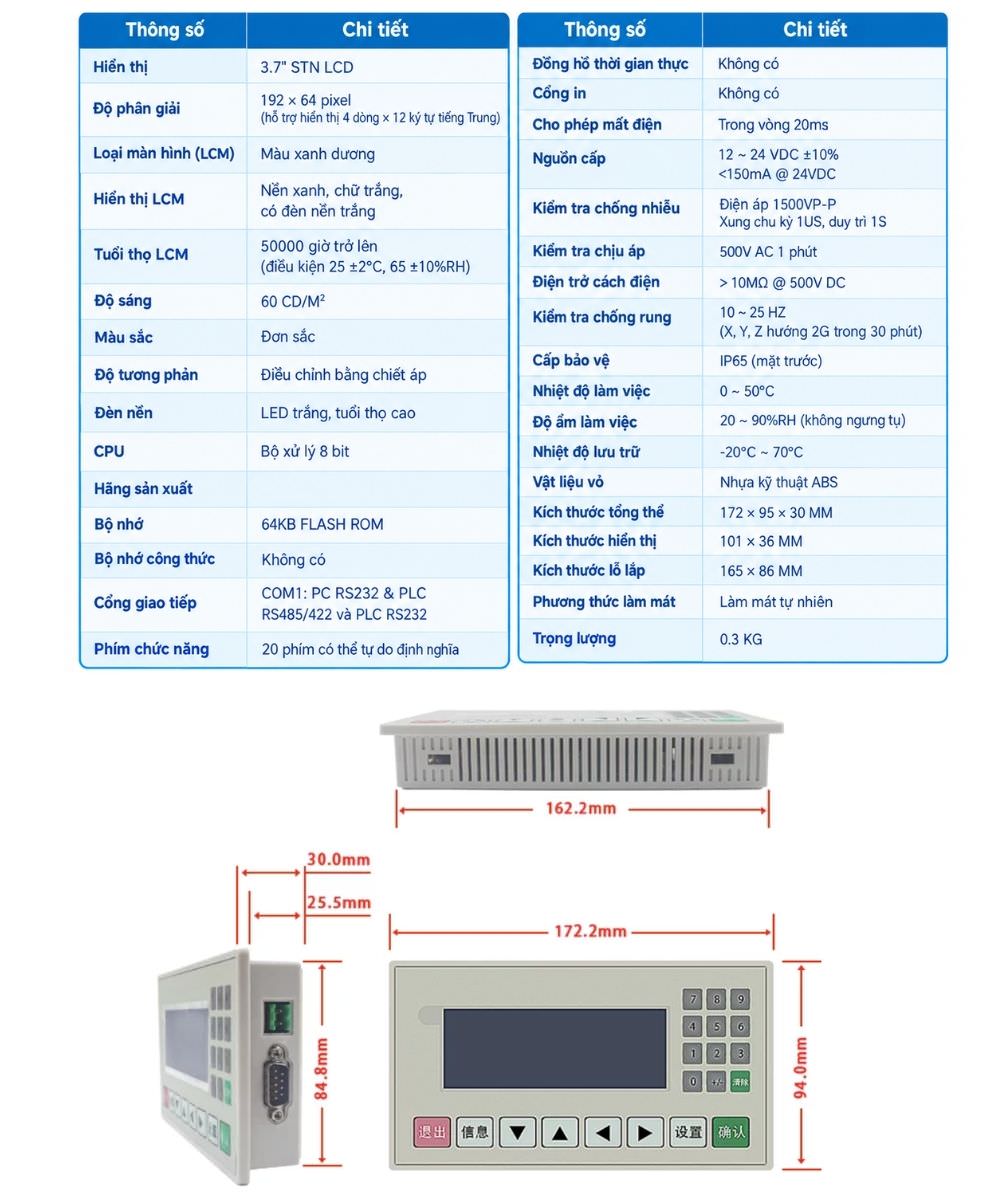 Thông số kỹ thuật và kích thước của màn hình HMI OP320A - S V8