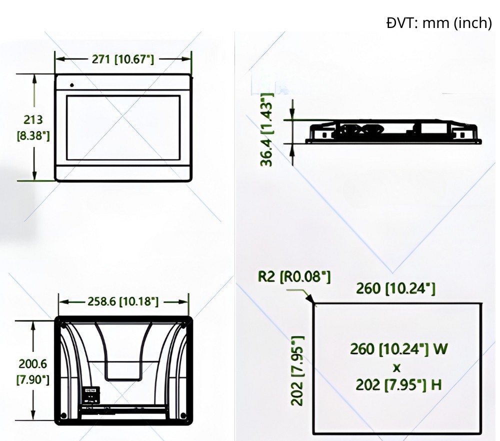 Ảnh thông số kỹ thuật màn hình HMI WEINVIEW MT6103IP 10 inch