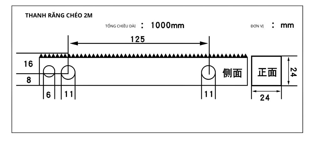 Thông số kỹ thuật thanh răng chéo 2M