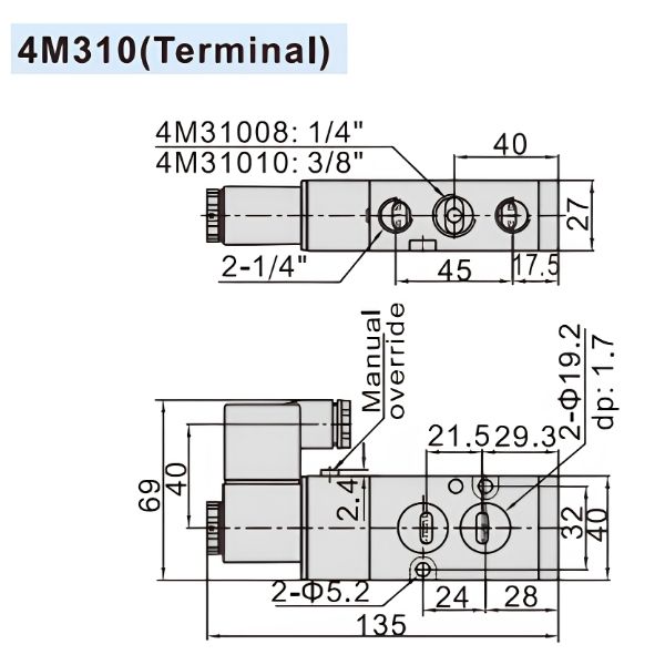 Thông số kỹ thuật van điện từ 4M310-08, 4M310-10