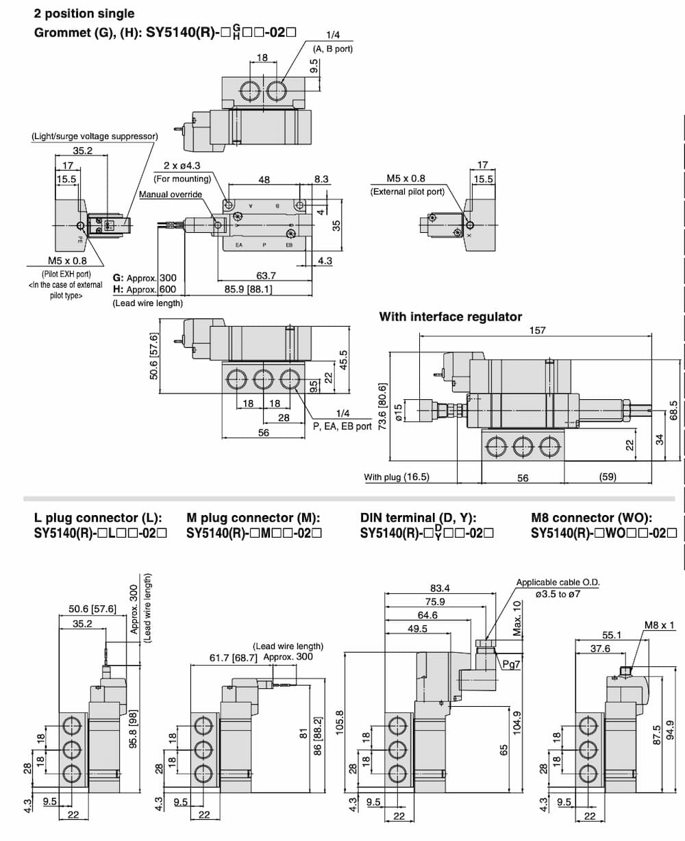 Thông số kỹ thuật van điện từ 5 cổng SY5140