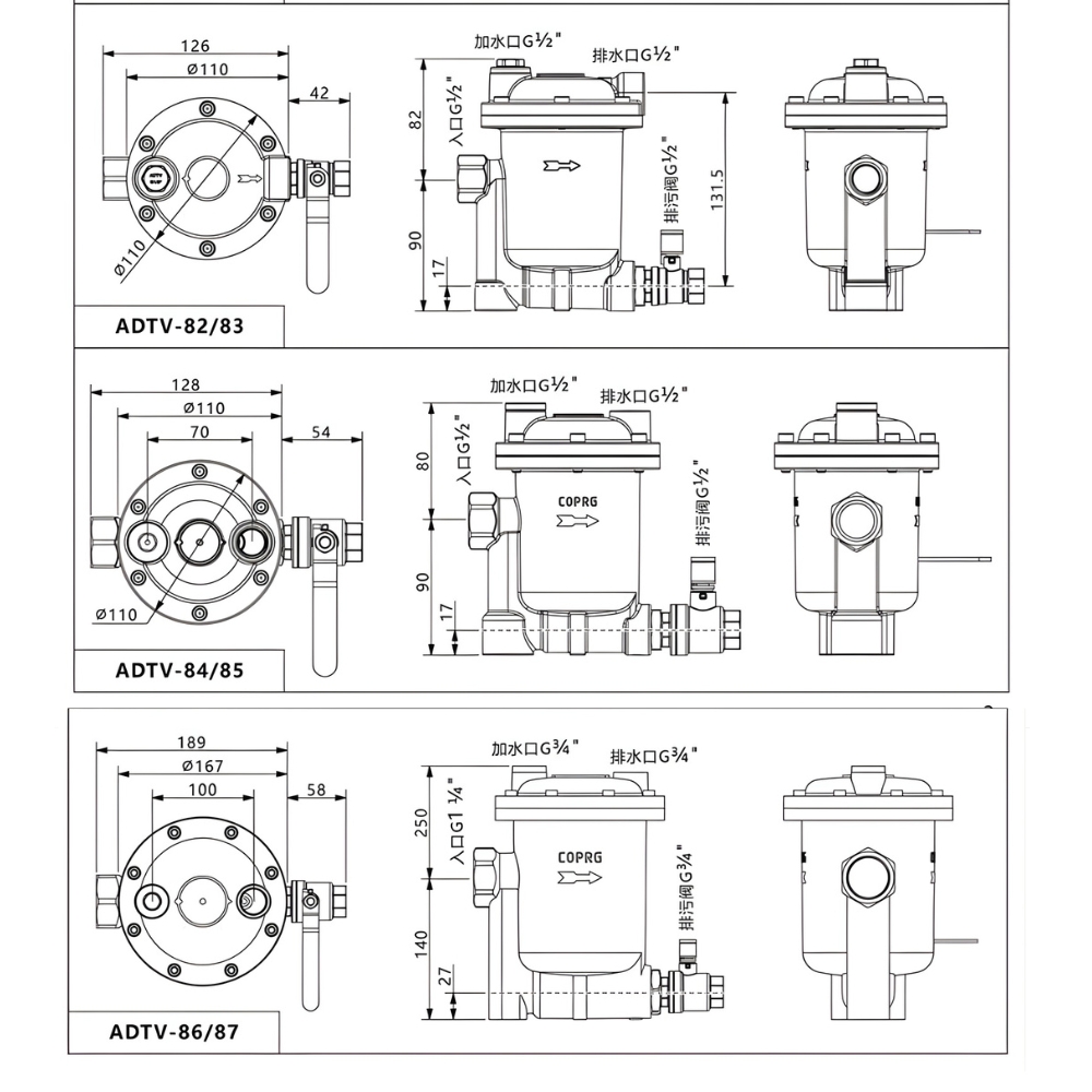 Thông số kỹ thuật van xả nước tự động máy nén khí ADTV-80, ADTV81