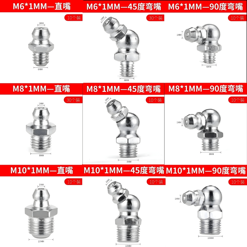 Thông số kỹ thuật vú bơm mỡ M6, M8, M10 mạ kẽm