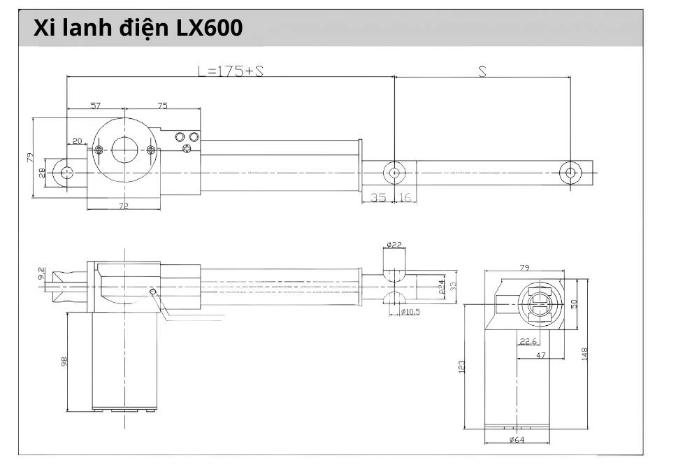 Thông số kỹ thuật xi lanh điện LX600