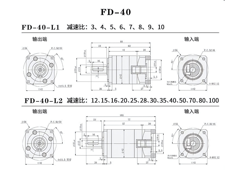 Thông số kỹ thuật bộ giảm tốc hộp số bánh răng hành tinh PRL (FD)
