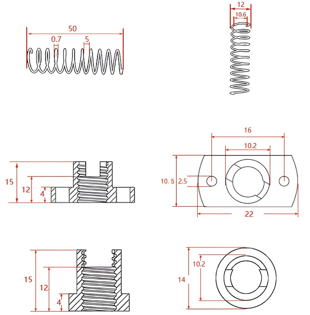 Thông số kỹ thuật đai ốc chống rung lắc trục vít T8