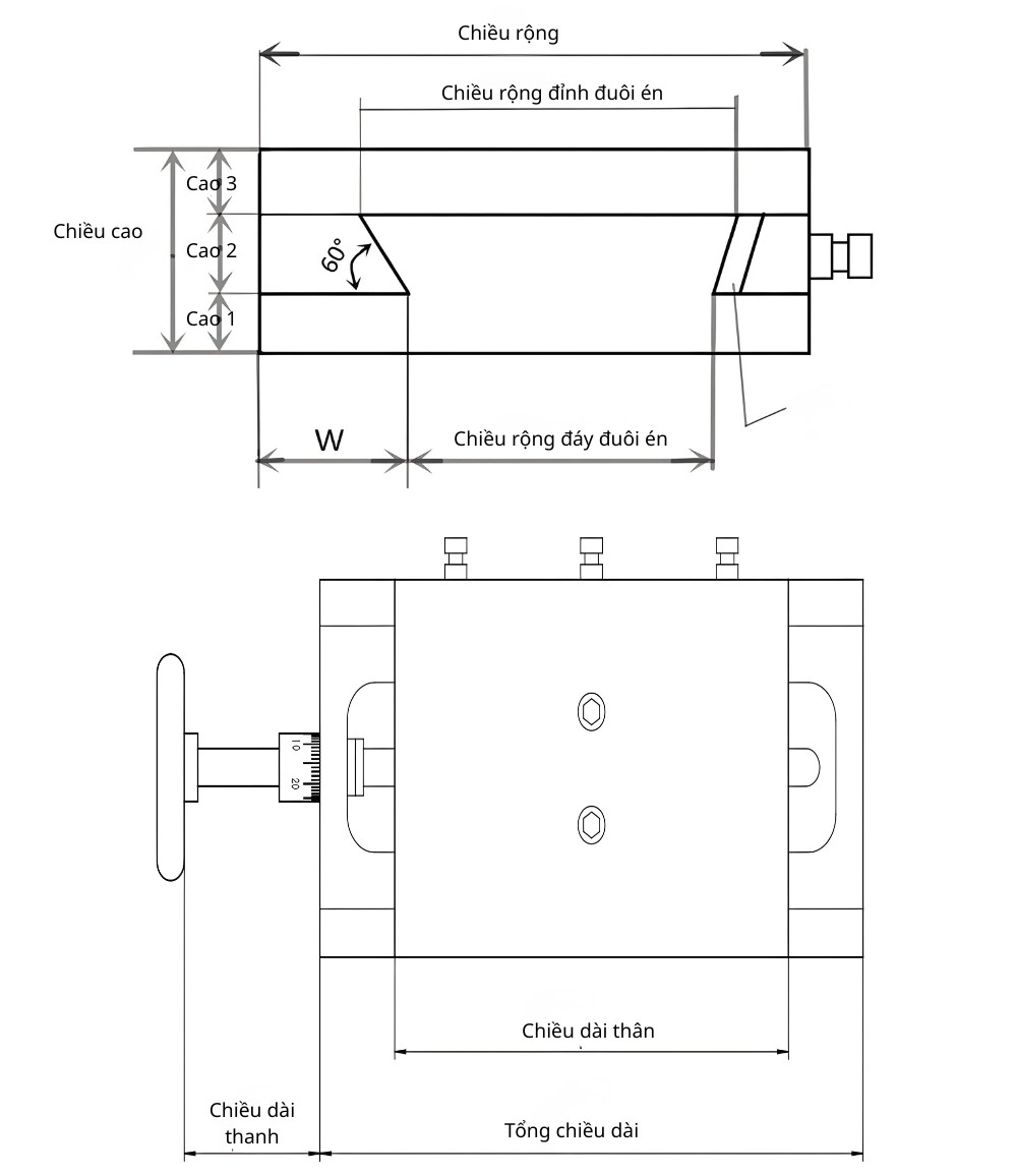 Thông số kỹ thuật bàn trượt trục vít me rãnh mang cá