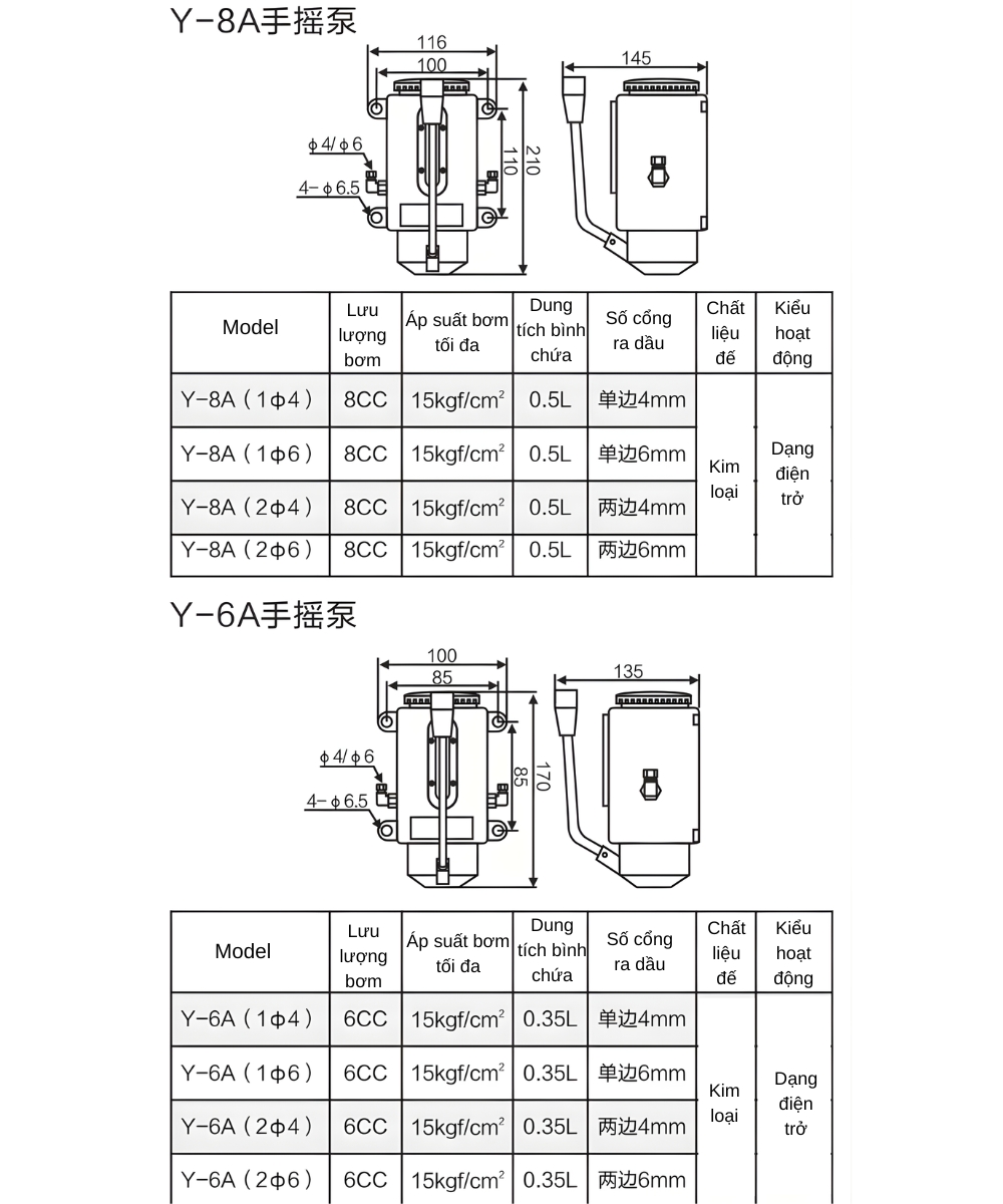 Thông số kỹ thuật bình bơm dầu động