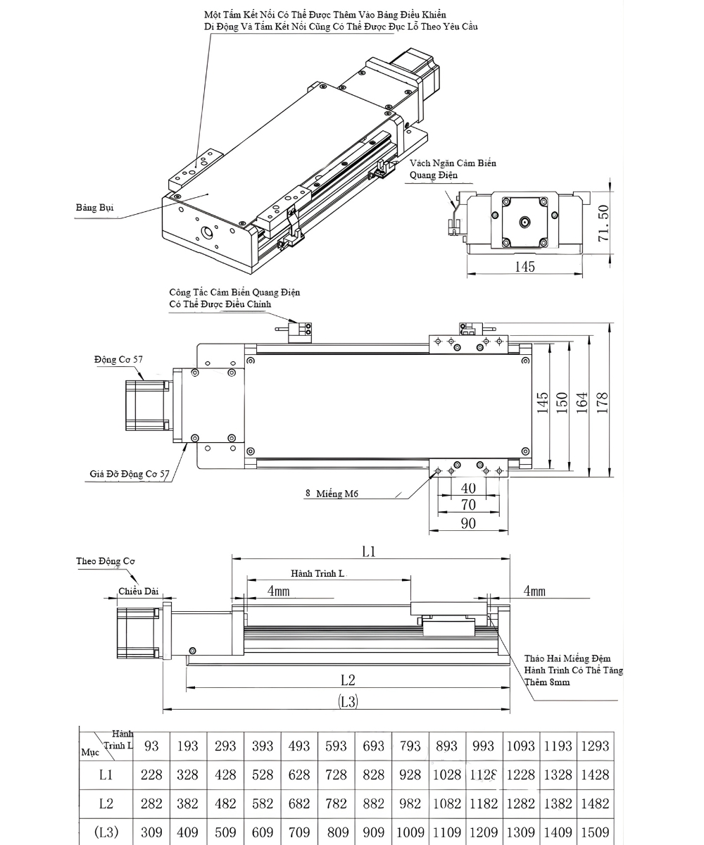 Thông số kỹ thuật bộ bàn trượt CNC KR150