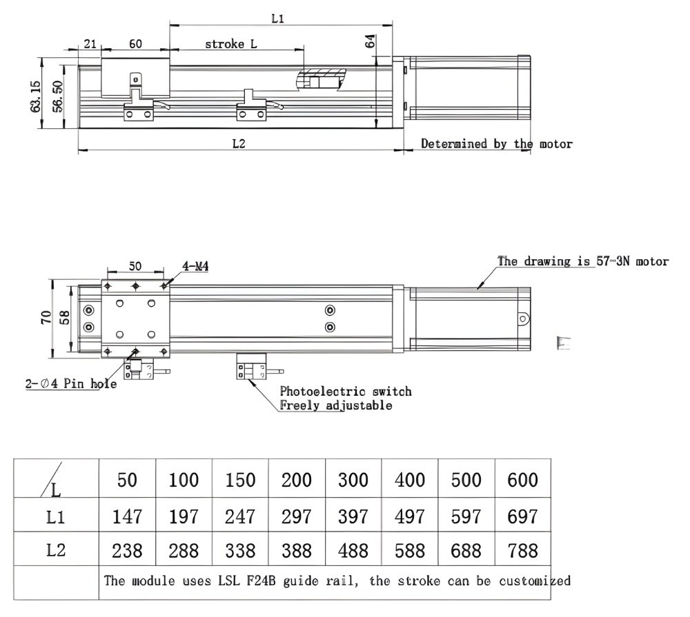 Thông số kỹ thuật bộ bàn trượt CNC KR60