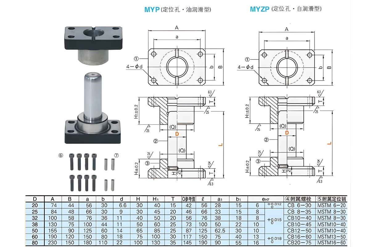 Thông số kỹ thuật bộ dẫn hướng khuôn MYP